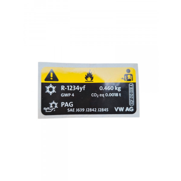 VW Audi Seat Skoda Kennschild Kältemittelfüllmenge 5QF010008A