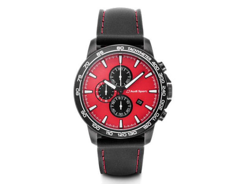 Audi Sport Chronograph Rot Schwarz Armbanduhr Uhr Watch Edelstahl