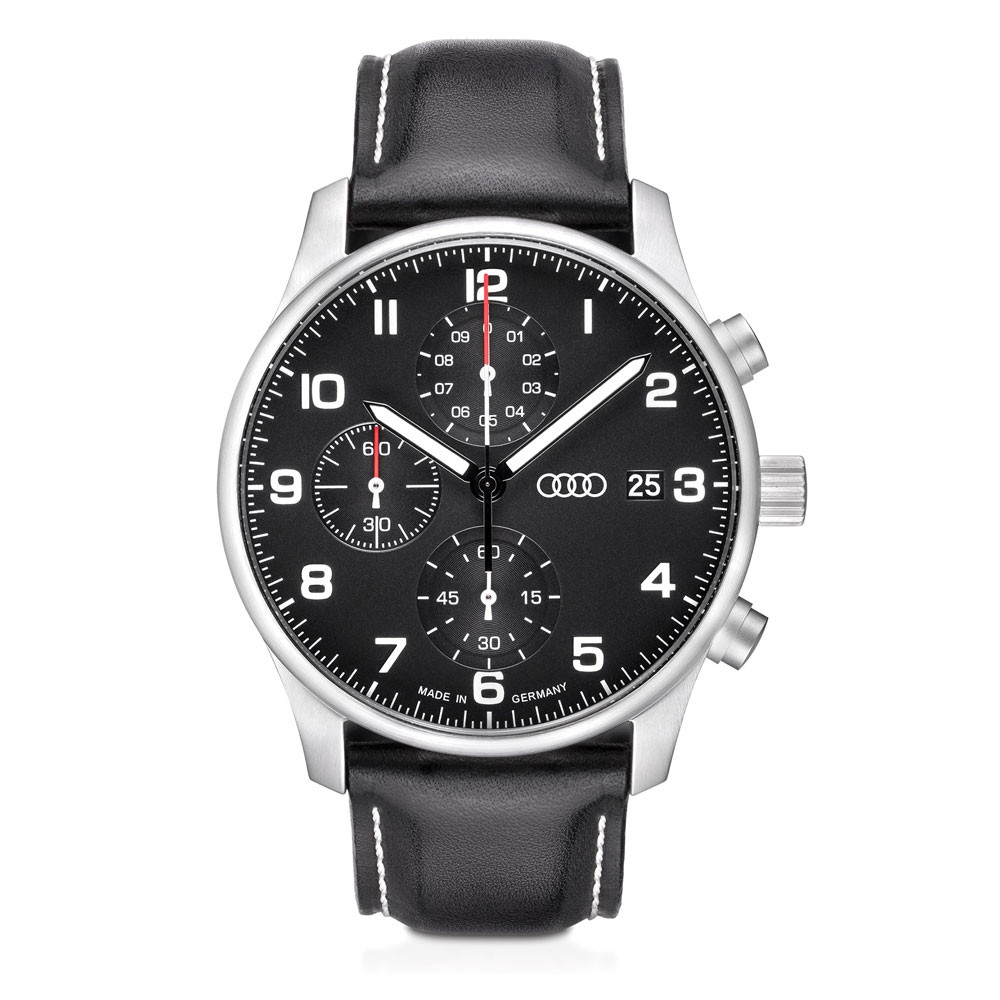 Audi Chronograph Schwarz Silber 3101900200 Leder Armbanduhr Uhr Watch