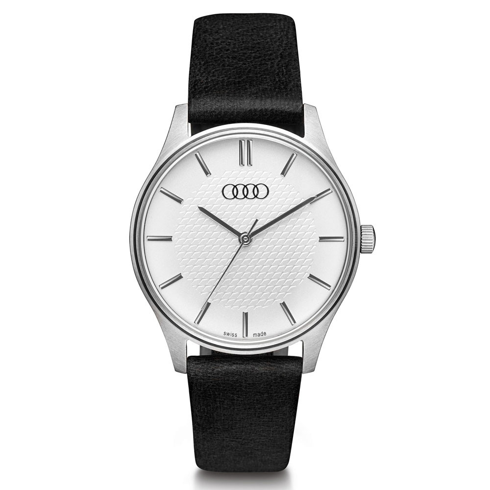 Audi Damen Uhr 3101900700 Silber Schwarz Armbanduhr Watch Edelstahl  Rindsleder Original
