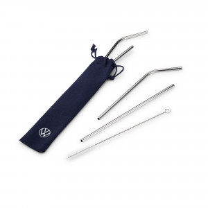VW Edelstahl Trinkhalm Set Trinkhalme Reinigungsbürste Strohhalm Wiederverwendbar Volkswagen Original