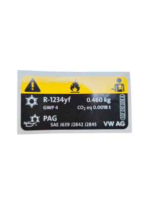 VW Audi Seat Skoda Kennschild Kältemittelfüllmenge 5QF010008A