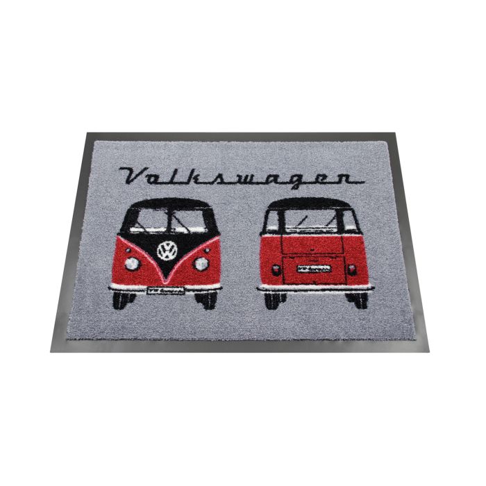 VW T1 BUS FUßMATTE - FRONT & HECK/SCHWARZ & ROT Abtreter Fußabtreter BUDM03