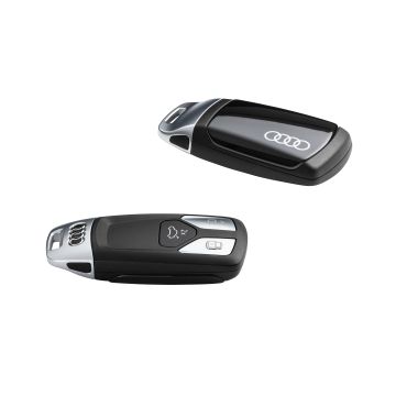 Original Audi Schlüsselblende Audi Ringen für Fahrzeugschlüssel Schlüssel Cover Mythosschwarz 8W0071208 Y9T