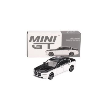 BMW i7 xDrive60 Alpine White / Black Sapphire 1:64 Modellauto Mini GT MGT00959